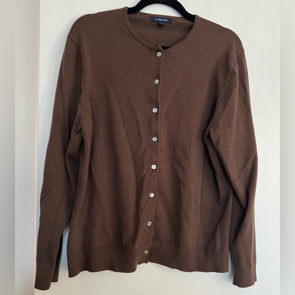 Lands’ End Brown Button Up Cardigan